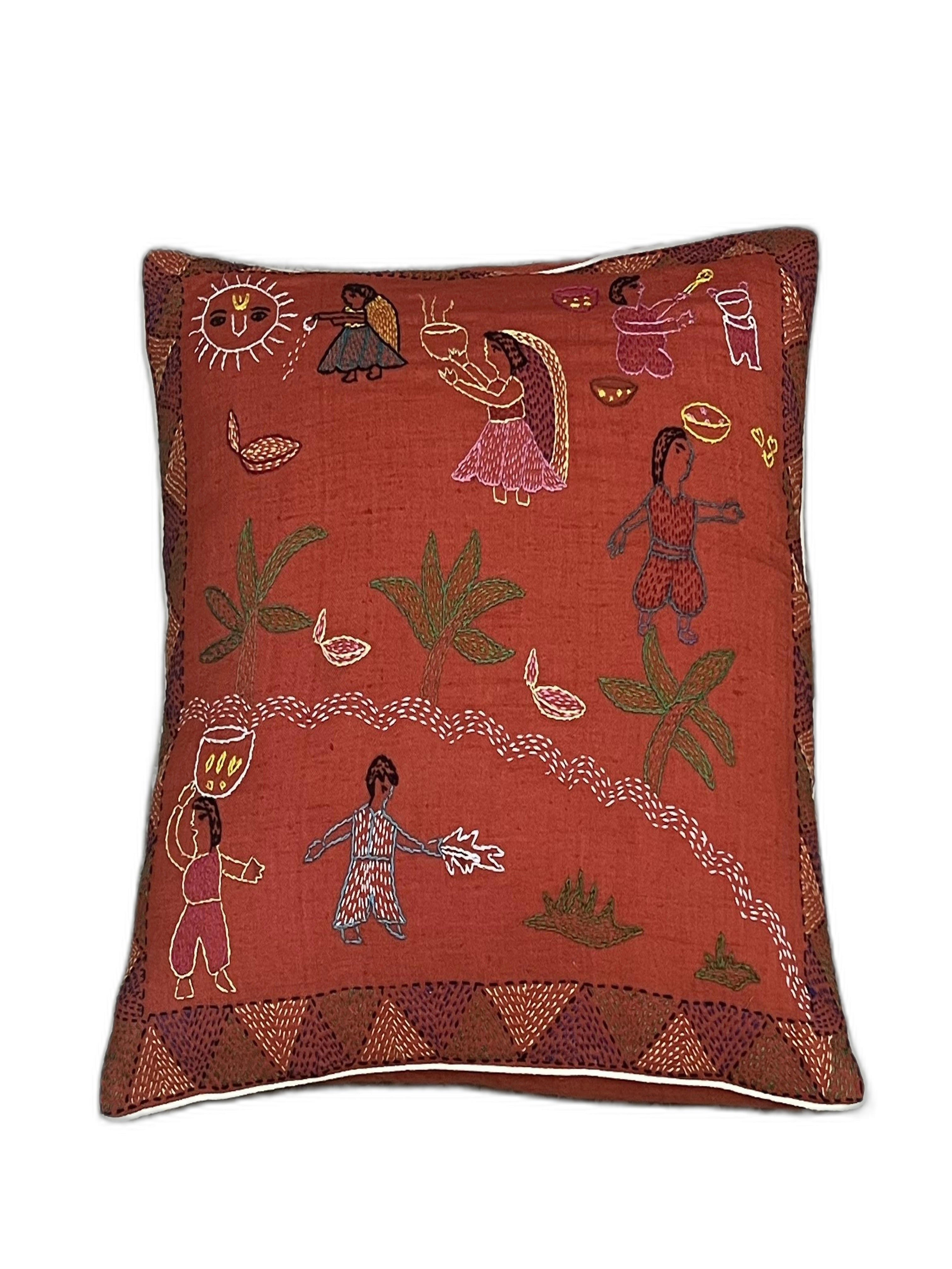 HAND-CRAFTED SUJNI RUST CUSHION COVER